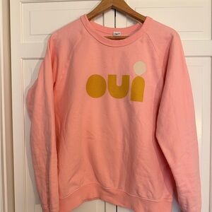 Clare V Pink Sweatshirt with Yellow 'Oui' Design
